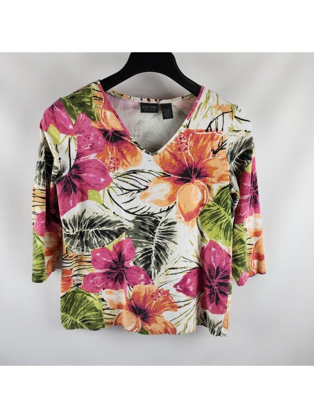 Chicos Blouse Womens 1=Small Multi Addition Top Floral 3/4 Sleeve Top